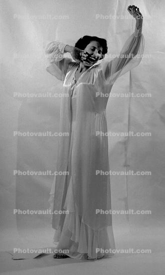 Woman, Tired, Nightgown, Nightie, Sheer, 1940s