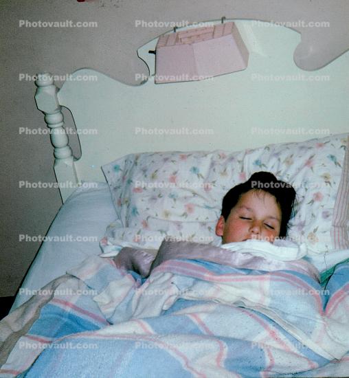 Sleeping Boy, Bed, Blanket, April 1968, 1960s