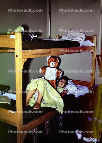Girl, Bunkbed, Dormitory, teddy bear, dorm, 1950s