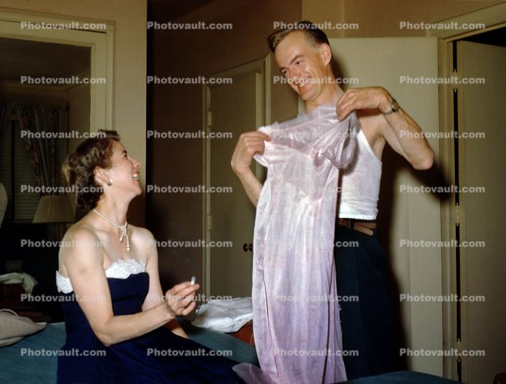Man tries on Wifes Nighty, 1950s