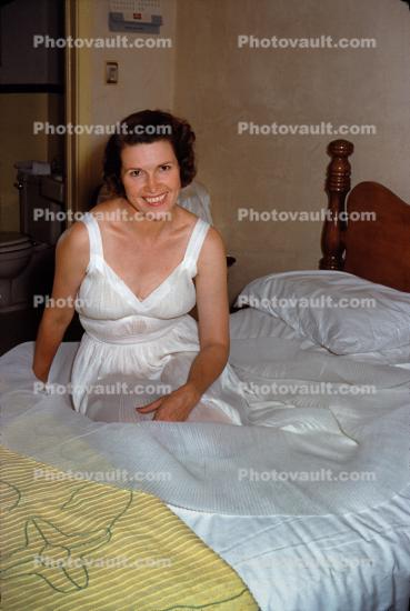 Smiling Woman in Bed, Nighty, 1950s