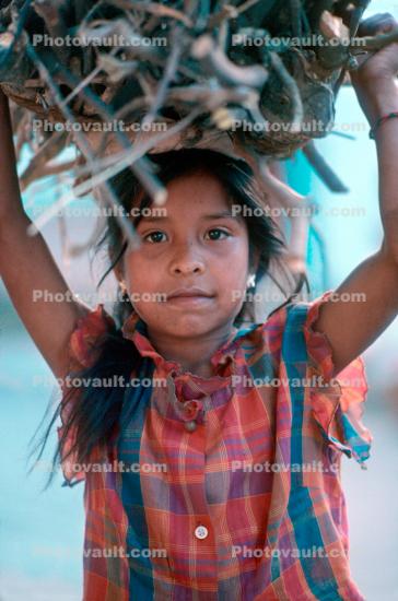Girl Carrying Firewood, Desertification, wood bundle, Child-Labor, deforestation, Tazumal El Salvador