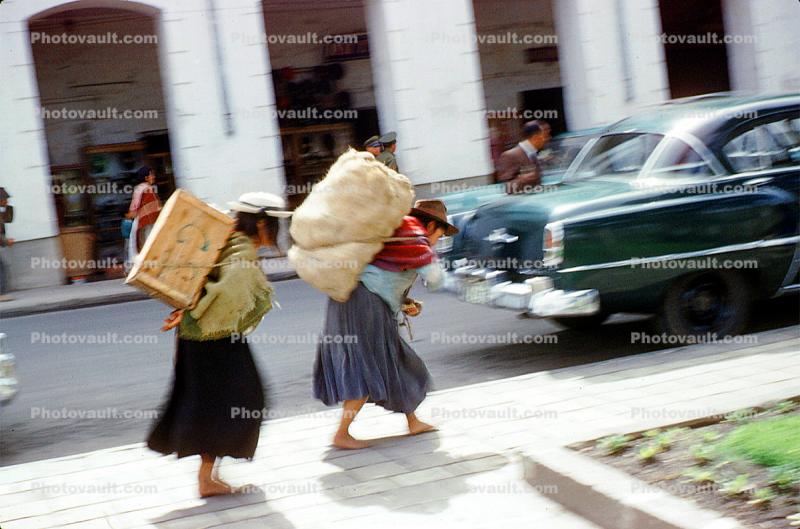 Women, woman, barefoot, Quito Peru, 1950s