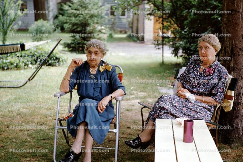 Aunts Amanda and Rydie, backyard party, Women, Senior Citizens, 1960, 1960s