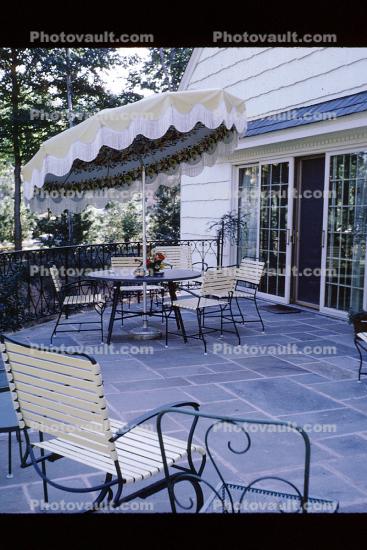 Backyard Porch, Parasol, chairs, home, house, 1963, 1960s