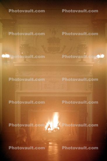 Family Crest, Fire in the Fireplace, Burklyn Hall, Burke, Vermont, 1978, 1970s