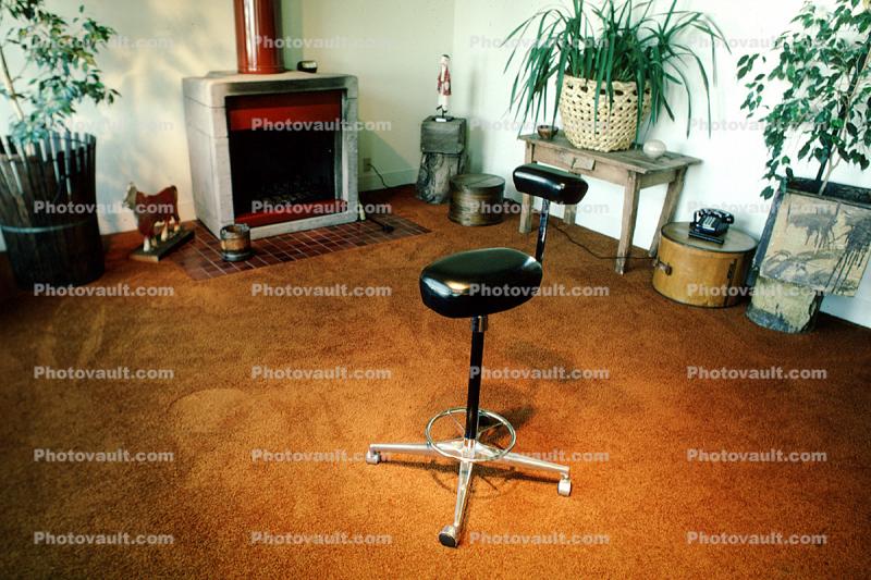 Chair, fireplace, carpet, Furniture, potted plants, 1979, 1970s