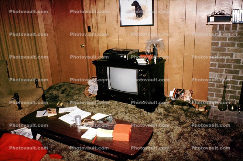 Television, coffee table, rug, carpet, March 1979, 1970s