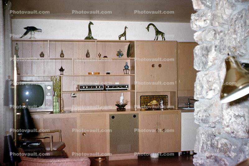 Television, shelf, cupboards, 1960s