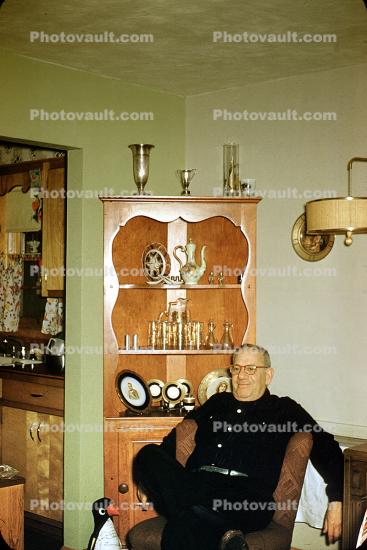 Man, Male, Chair, Cupboard, lamp, 1940s