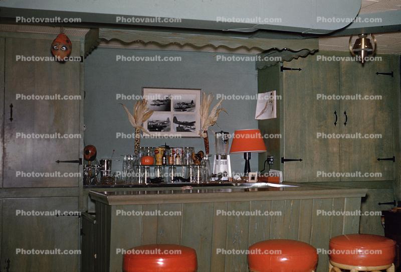 Wet Bar, seats, airplanes, warbirds, lamp, alchohol, cabinets, 1950s