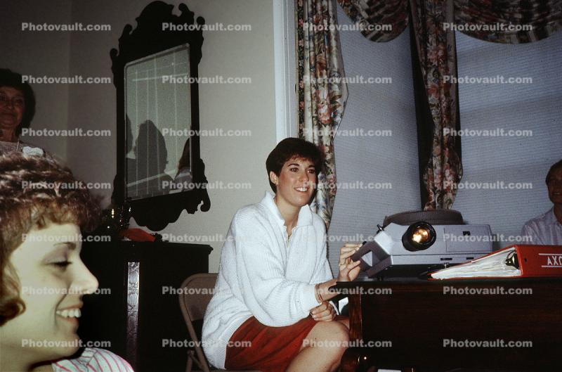 Lady with Slide Projector, smiles