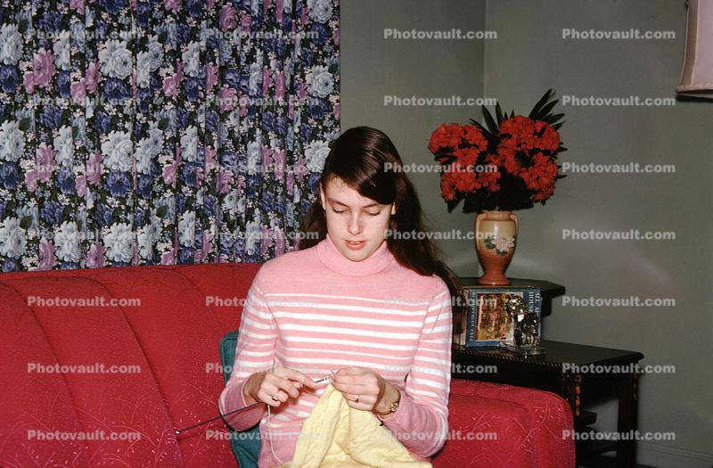 Girl on a Sofa, Crocheting, sweater, 1960s