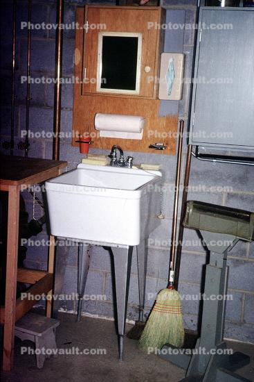 Sink, Utility Room, Broom, Paper Towels, 1950s