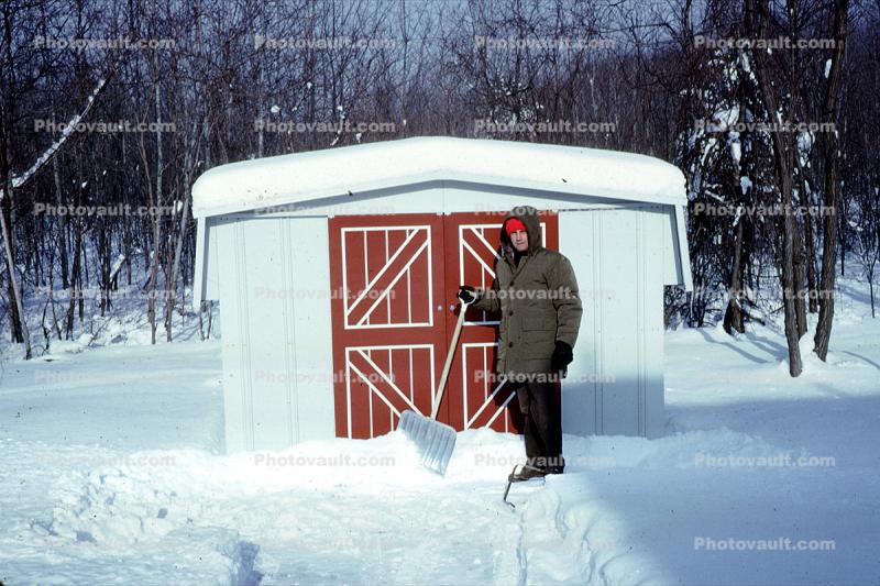 Snow Shovel, shed, clearing the snow, 1960s