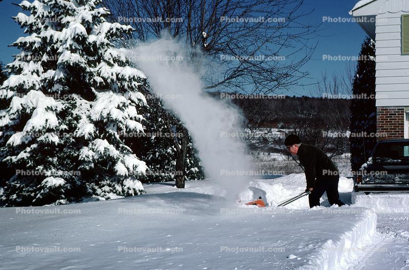 Man Snow Blower, clearing snow, 1960s