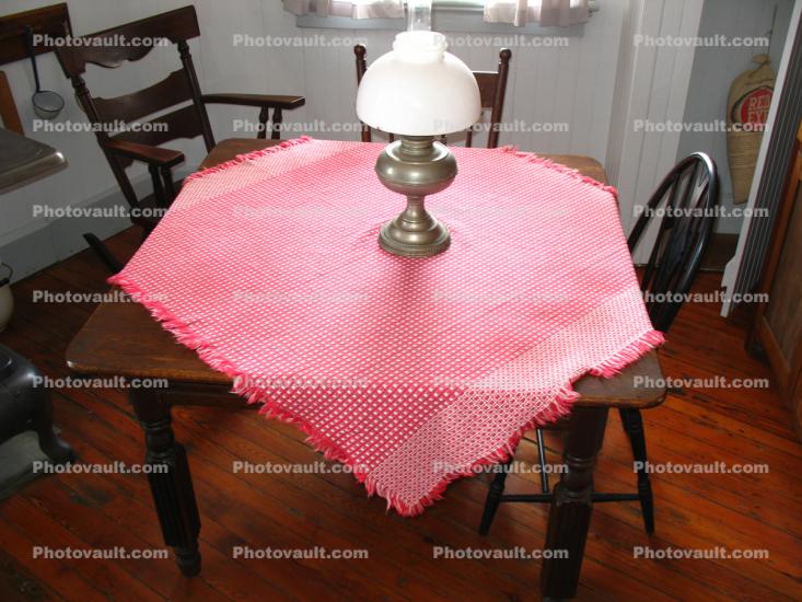 Table Cloth, lamp, chairs
