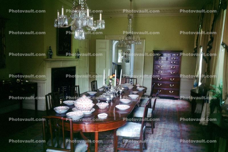 Dining Room Table Settings, Chandelier, Chairs, May 1969