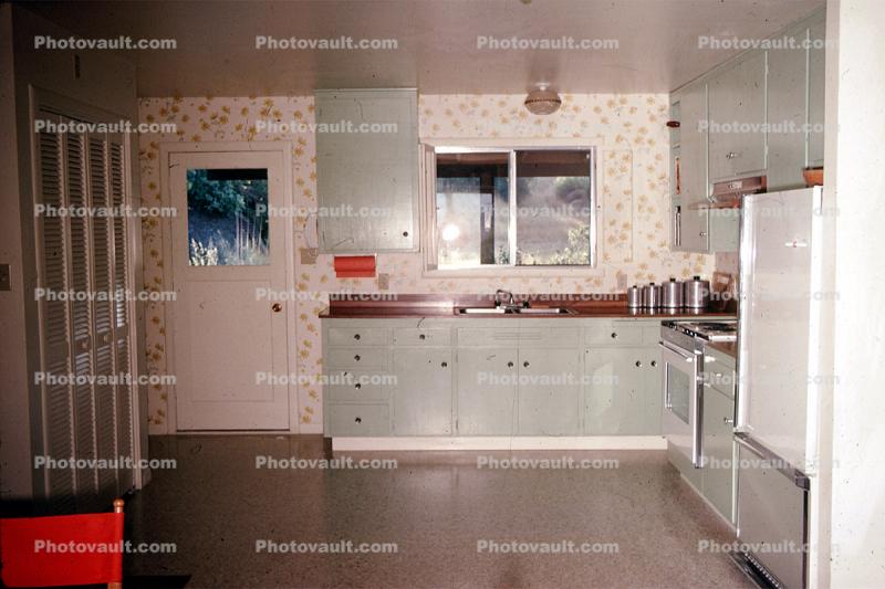 Refrigerator, Door, Cabinets, Stove, May 1969, 1960s