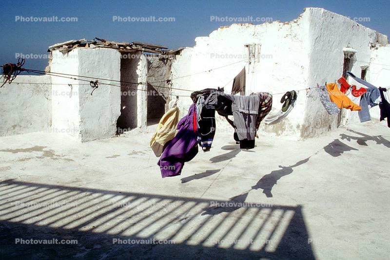 clothesline, Wind, windy, shadow, drying, Washingline, Essaouira, Morocco