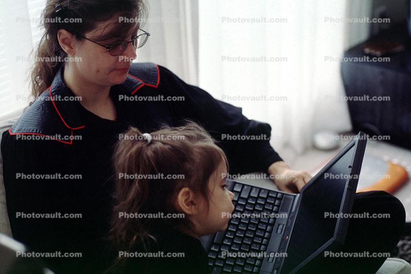Laptop Computer, woman, child