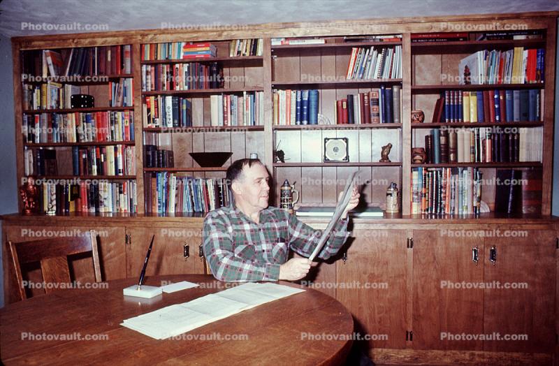 Library Shelf, Shelves, Man, Reading, 1950s