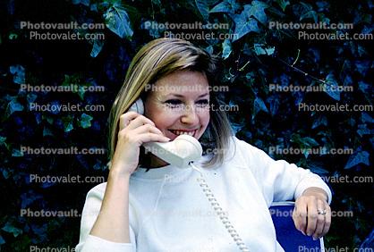 Woman, Talking, Phone, Backyard