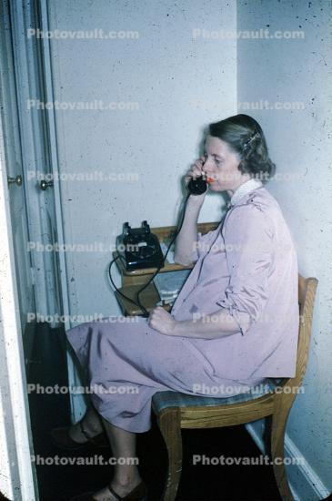 Woman, Dial Phone, Chatting, Talking, Sitting, Chair, 1940s