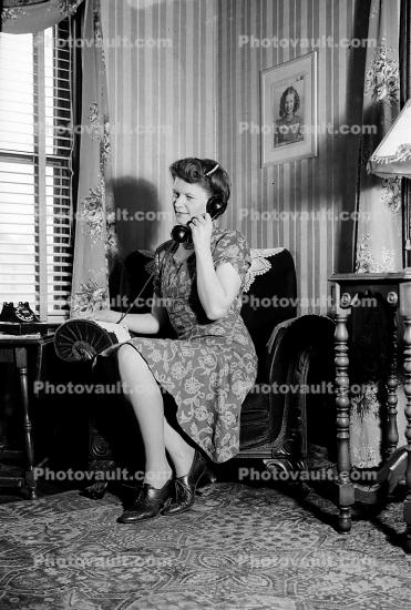 Woman, Dial Phone, Chatting, Talking, Smiles, 1940s