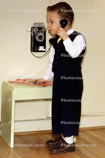 Boy, Dial Phone, Playing, 1950s