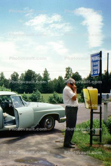 Phone From Your Car, roadside phone booth, Dodge, car, Fredericksburg, June 1963, 1960s