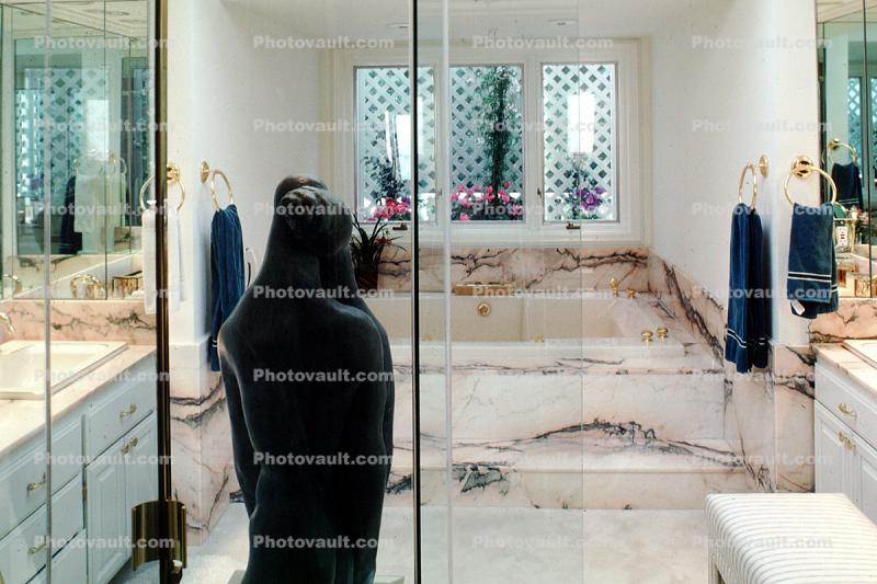 bathtub, mirror, marble