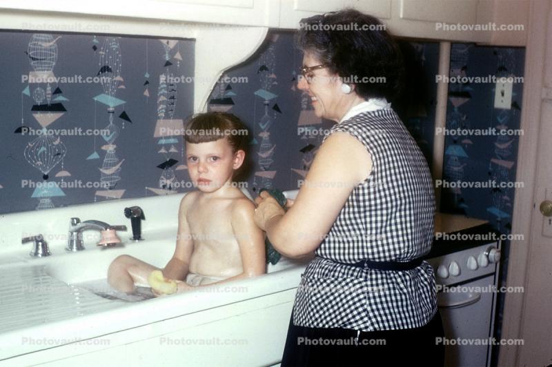 1950s housewife, bath, frown, smiles, Kitchen Sink, Girl, Retro, Housewife, Bathwater, 1950s