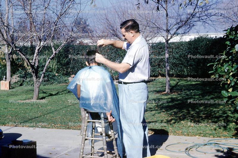 Haircut, Boy, Male, Retro, Backyard, 1950s