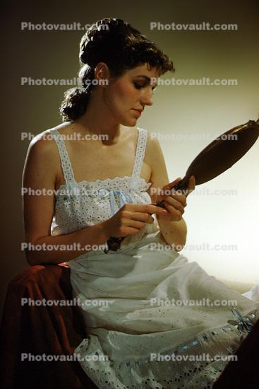Woman, Full Length Slip, Mirror, Lingerie, Retro, 1950s