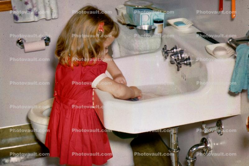 Girl, Washing Hands, Soap, Faucet