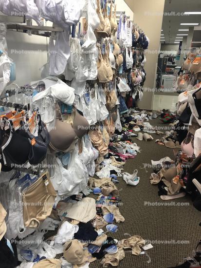 Bras and panties display rack, messy, lingerie, Sears Going Out Of Business, 2019