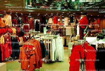 Shopping Mall, clothing store, racks, interior, inside, indoors