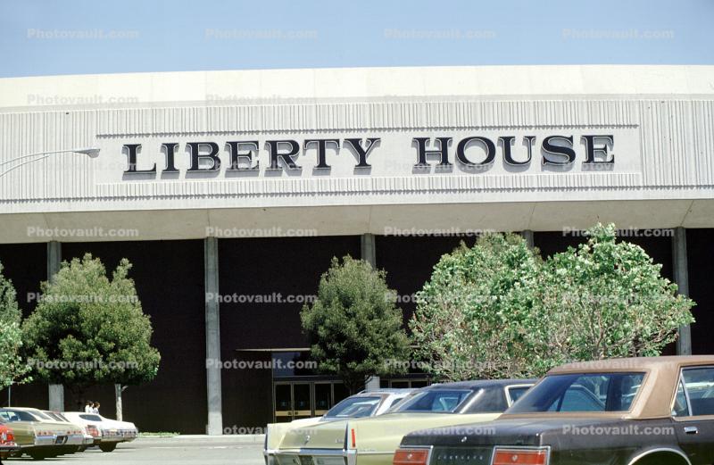 Liberty House, building, mall, shopping center, cars, parking lot, 1980s, store