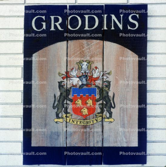 Integrity Crest, emblem, goat, tigers, shield, Grodins, signage, 1980s