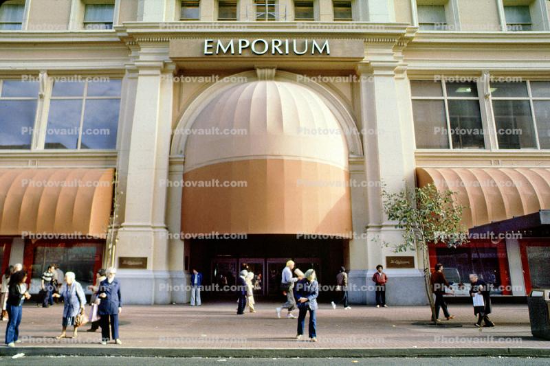 Emporium, Market Street, building, awning, entrance, store, signage, 1980s