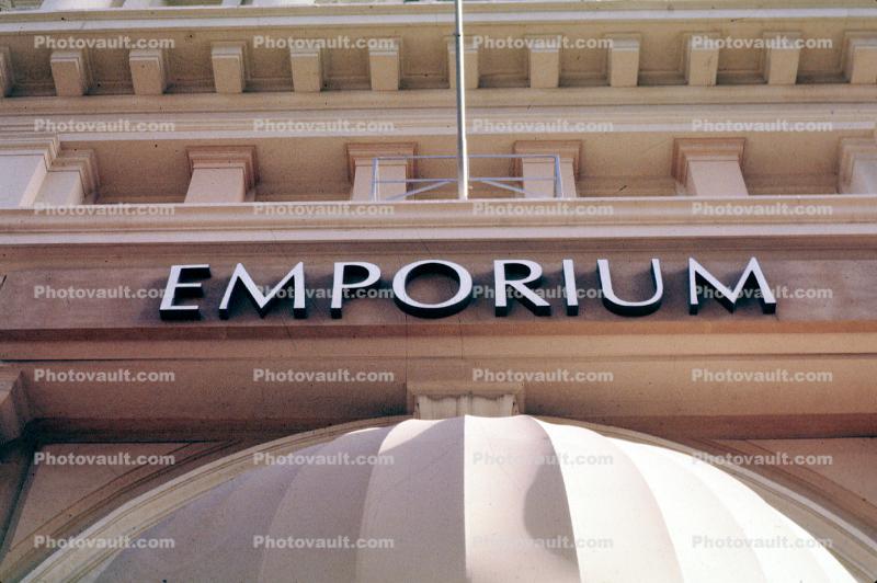 Emporium Lettering, market Street, building, awning, 1980s, signage