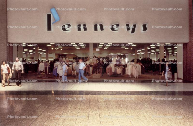 JC Penneys, building, store entrancr, mall, signage, interior, inside, indoors, 1980s