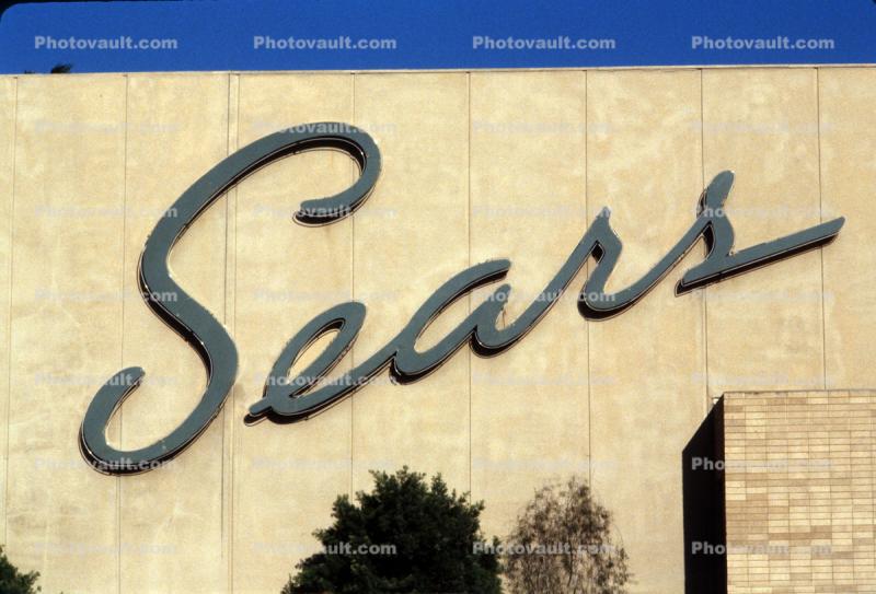 Sears store building, Shopping Center, signage, 1980s