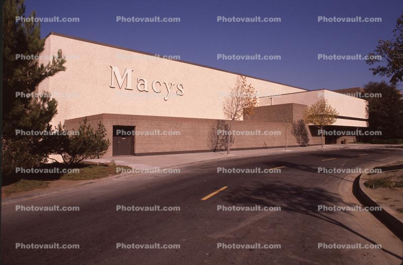 Mall, Macy'  building store, Shopping Center, signage, road, 1980s