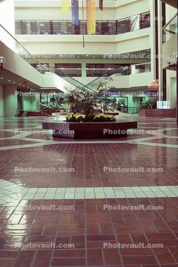 Shopping Mall, interior, inside, tile floor, escalator, 1980s