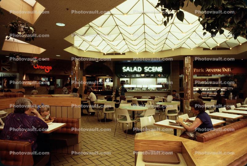 Salad Scene, Food Court, Shopping Mall, interior, inside, indoors, shoppers, 1980s