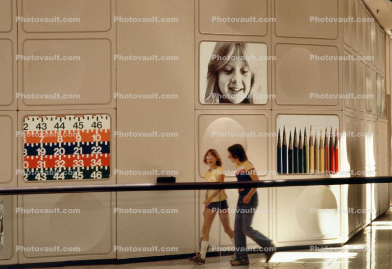 Mosaic, girls, Shopping Mall, interior, inside, indoors, shoppers, Stoneridge, 1980s