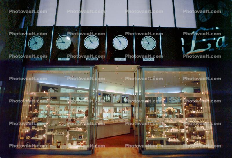 Window Display, Clocks, Store, Shopping Mall, interior, inside, indoors, shoppers