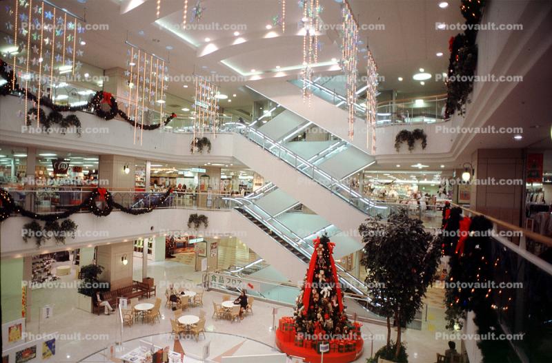 Shopping Mall, Escalators, trees, fancy